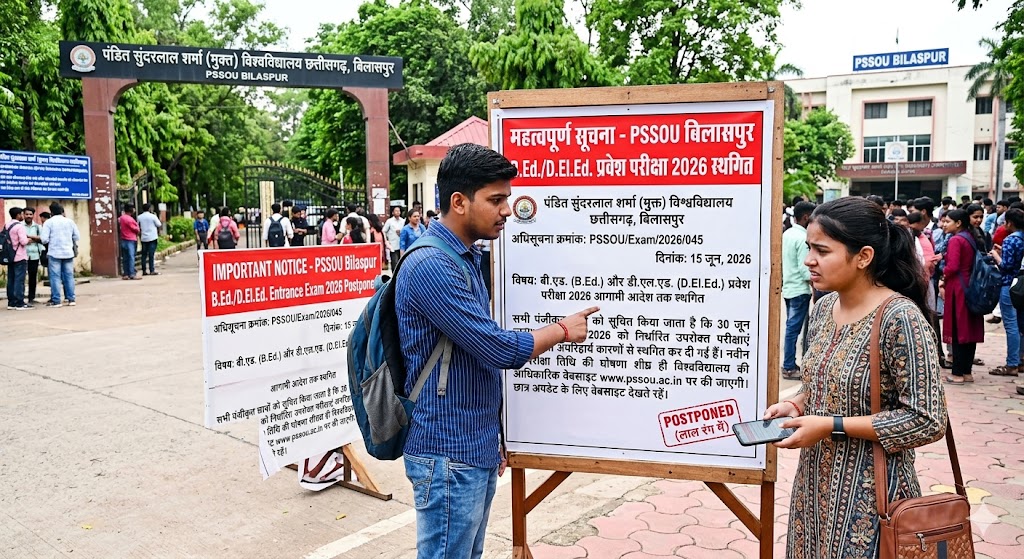 PSSOU Bilaspur B.Ed./D.El.Ed. प्रवेश परीक्षा 2026 स्थगित pssou bilaspur b.ed. d.el.ed.