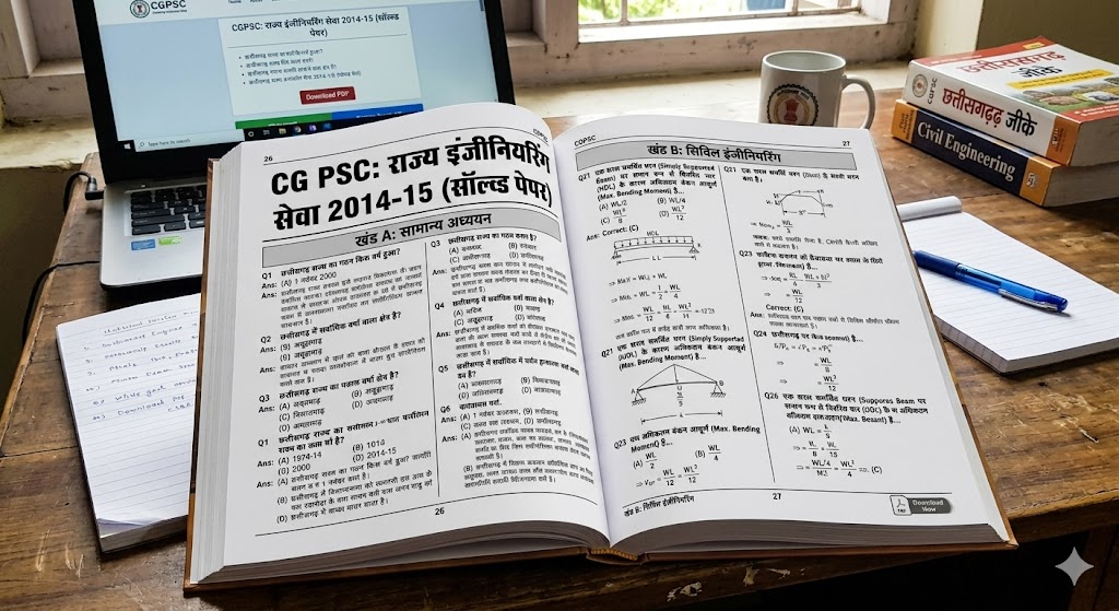 CG PSC: राज्य इंजीनियरिंग सेवा 2014-15 (सॉल्व्ड पेपर) PDF cgpsc engineering service general studies paper hindi