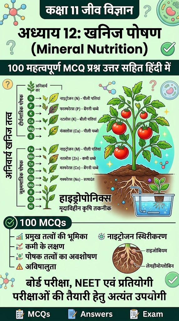 Science GK : खनिज पोषण MCQ in Hindi | Class 11 Biology Chapter 12 Important Questions khanij poshan mcq in hindi class 11 biology chapter 12