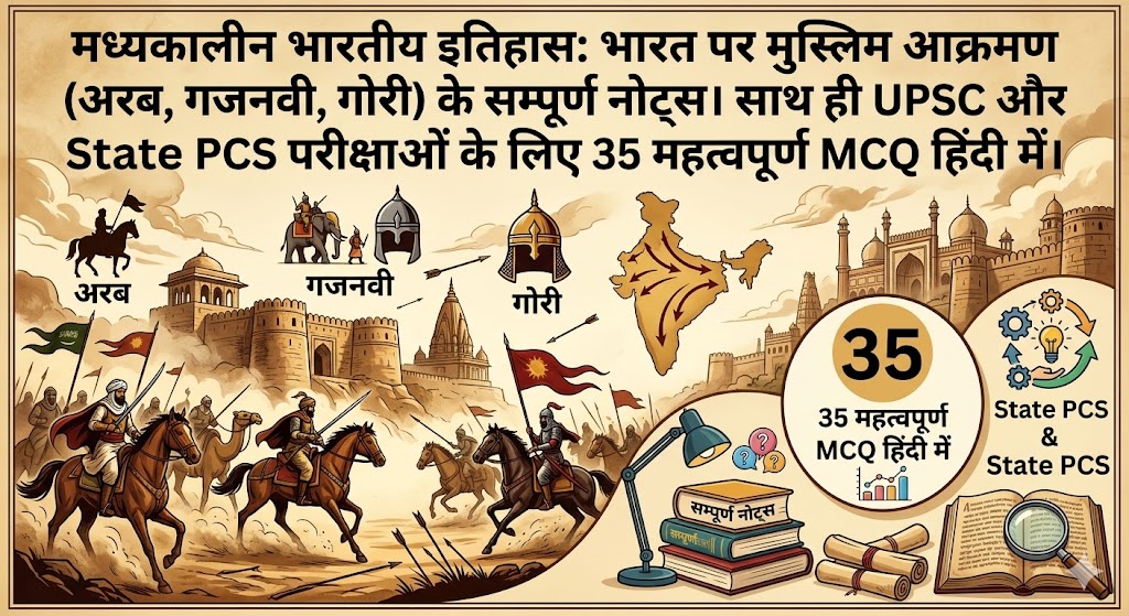 GK : भारत पर मुस्लिम आक्रमण (संपूर्ण नोट्स MCQs) muslim invasion of india history hindi
