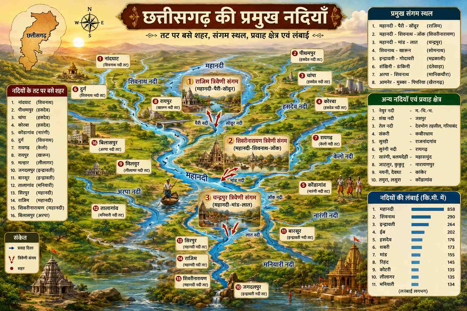 छत्तीसगढ़ की प्रमुख नदियाँ: बसे शहर, संगम और लंबाई chhattisgarh nadiyan
