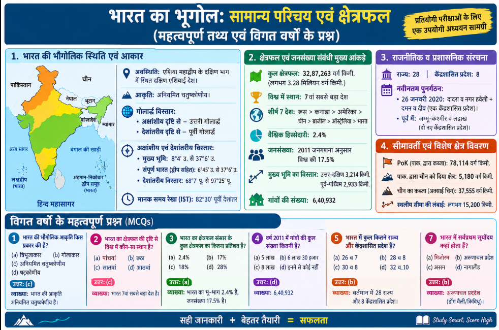bharat ka bhugol kshetrafal mcq hindi