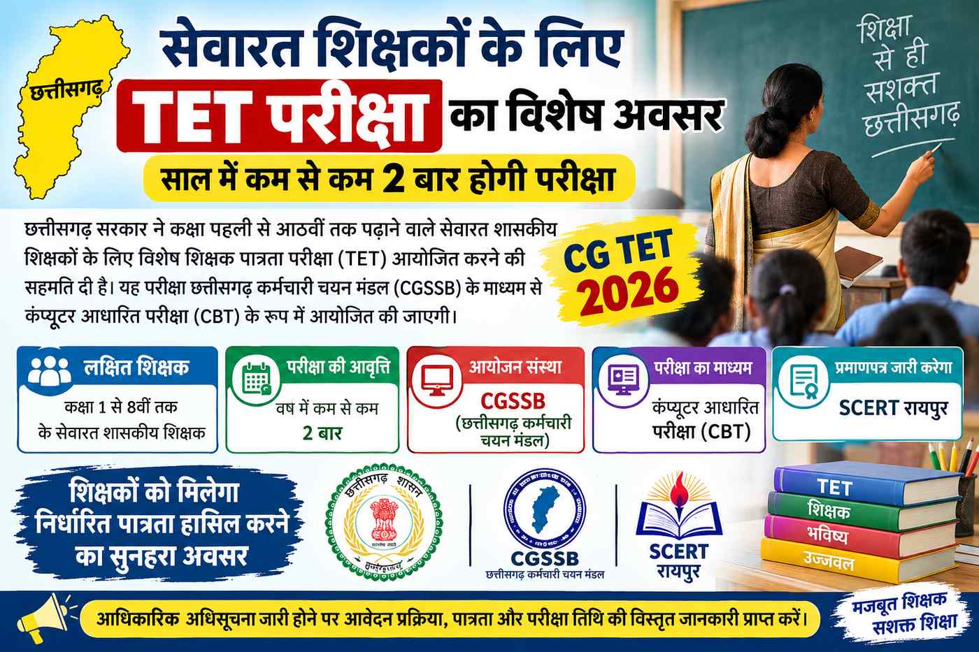 CG TET 2026: सेवारत शिक्षकों के लिए विशेष परीक्षा cg tet special exam in service teachers 2026
