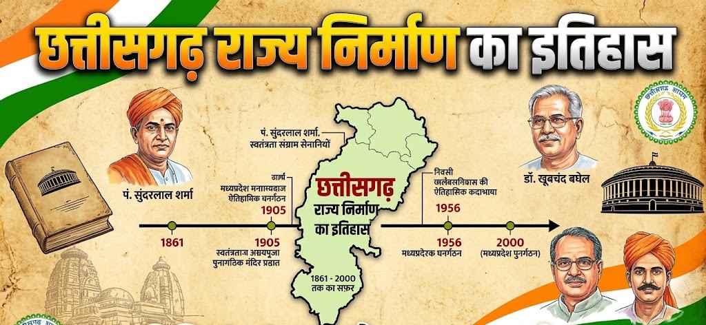 छत्तीसगढ़ राज्य निर्माण का इतिहास और प्रमुख तिथियां chhattisgarh rajya nirman itihas