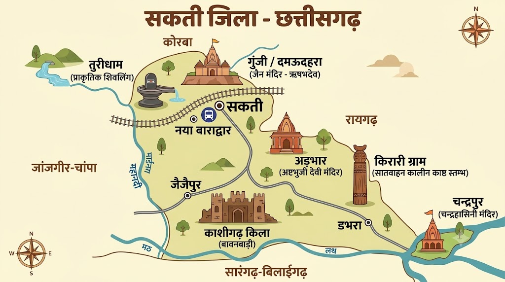 Sakti District GK in Hindi : 25 महत्वपूर्ण MCQs sakti district map